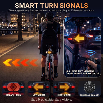 Smart LED Bike Tail Light with Remote Turn Signals & Brake Warning