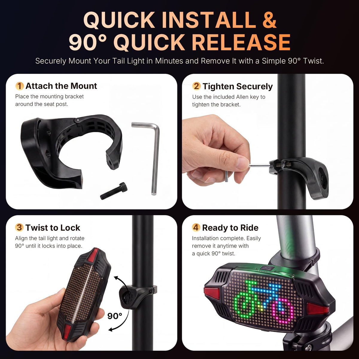 Smart LED Bike Tail Light with Remote Turn Signals & Brake Warning