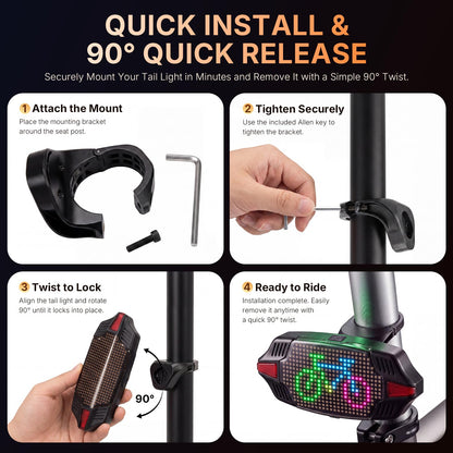 Smart LED Bike Tail Light with Remote Turn Signals & Brake Warning