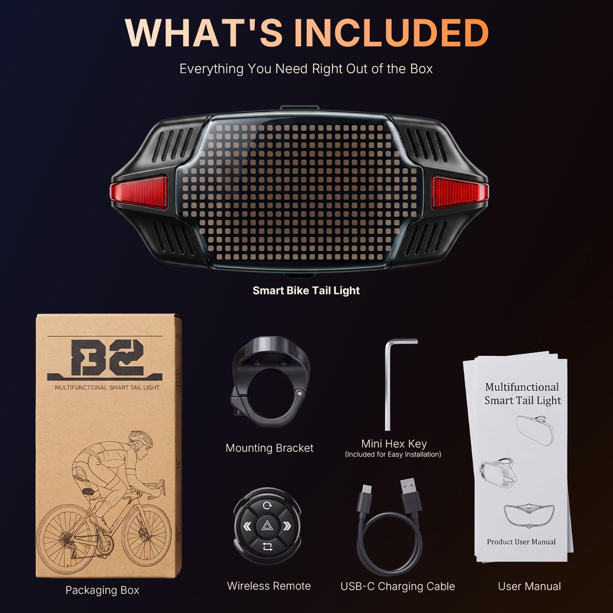 Smart LED Bike Tail Light with Remote Turn Signals & Brake Warning